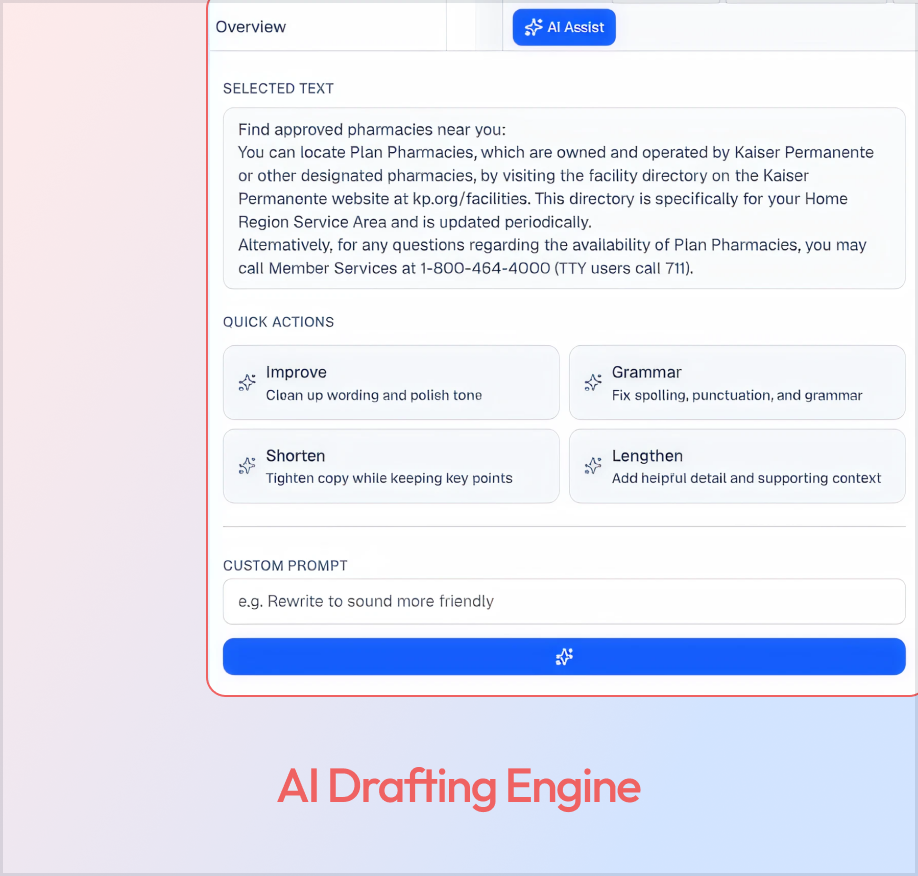 AI Drafting Engine generating benefits copy
